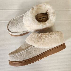 Dearfoams Women's Memory Foam Slippers Faux Fur Slip On Indoor Outdoor Size 6